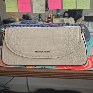 Michael Kors White Crocodile Textured Clutch